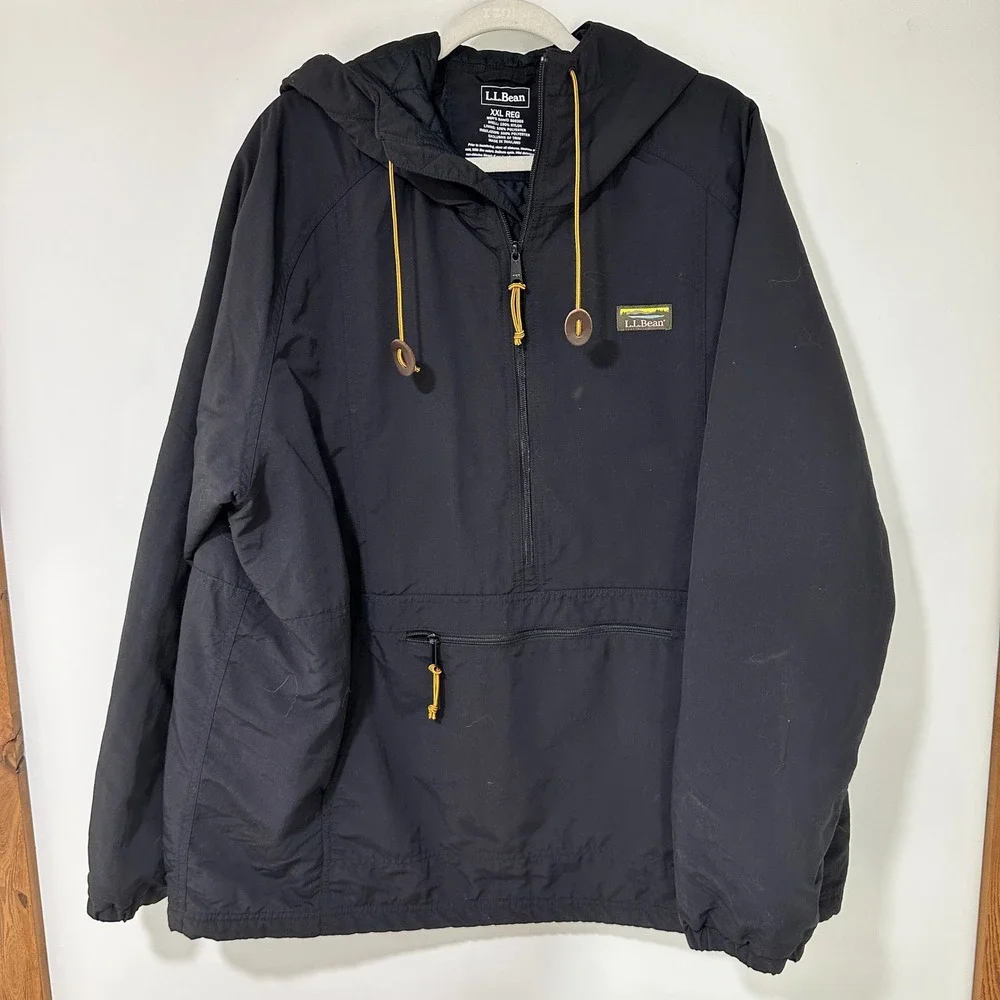 LL Bean Anorak Jacket Insulated Mountain Classic Nylon Mens XXL Black 505355
